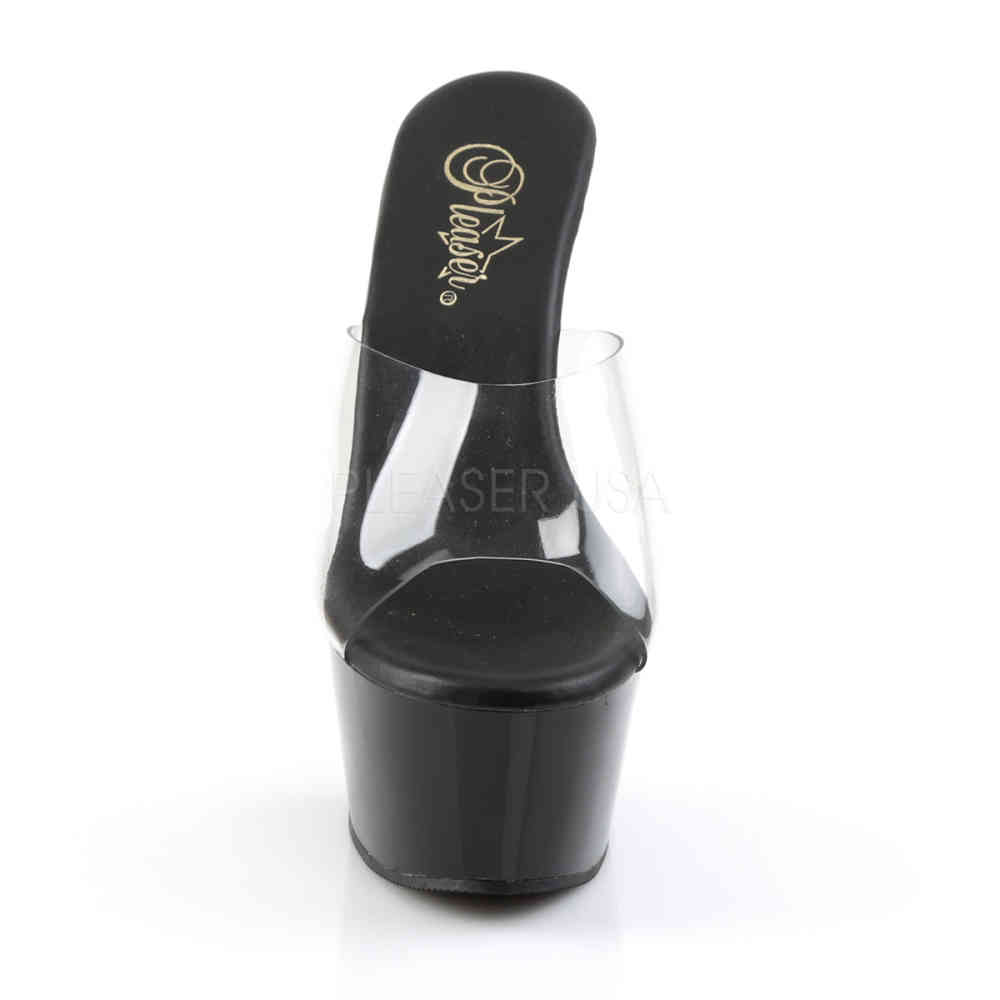Pleaser - ASPIRE601 Pantoletten mit Absatz - Pole dance schuhe - Schwarz/Transparent